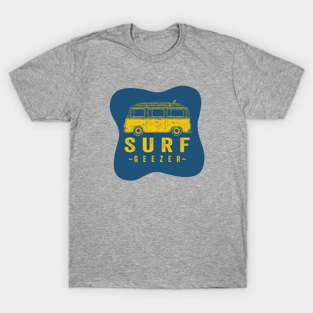 SURF GEEZER SPLOTCH BLU-GLD T-Shirt by GrayBuffalo